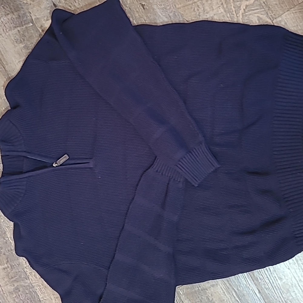Men's Blue Size Large 1/4 Zip Collared IZOD Preppy Pull Over Sweater